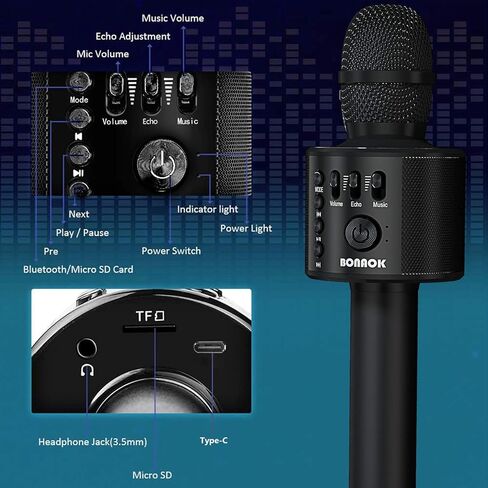 BONAOK Wireless Bluetooth Karaoke Microphone,3-in-1 Portable Handheld Karaoke Mic Speaker Machine Home Party Birthday for All Smartphones PC(Q37 Rose Gold) in Saudi Arabia