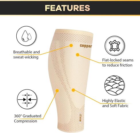 Copper Calf Compression Sleeves for Men Women, Shin Splint Relief, Grip in Saudi Arabia