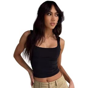 المرأة الصلبة اللون Smocked الصغيرة تانك الأعلى الفتيات الساخنة ضئيلة داخل الأساسية ساحة الرقبة قمم قصيرة in Kuwait