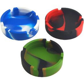 3Pack Silicone Ashtray Round Design Premium Silicone Rubber High Temperature Heat Resistant Ashtray for Indoors Outdoors (Dark color)