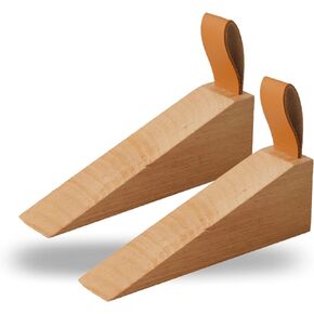 Wooden Door Stopper Non-Slip Security Wood Door Wedge with Leather Strap for Hanging Door Stopper 1Pack, in House Bedroom Office Living Room Hotel Cabin