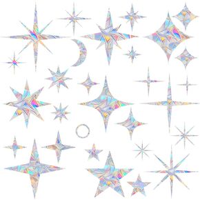 55 Pcs Star Moon Window Clings - Anti-Collision Window Decals to Save Birds from Window Collisions,Non Adhesive Window Clings, Rainbow Stickers