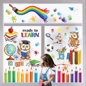 decalmile Inspirational Quotes Window Clings Kids Reading Books Rainbow Window Decals Anti-Collision School Classroom Glass Window Doors Window Stickers