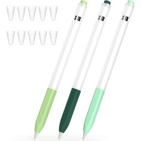 [3 Pack] Compatible with Apple Pencil 1st Generation Case, Two-Color Translucent Silicone Case, [with 10 Nib Covers] for Apple Pencil 1st Generation. (Sky Blue, Mint, Black)