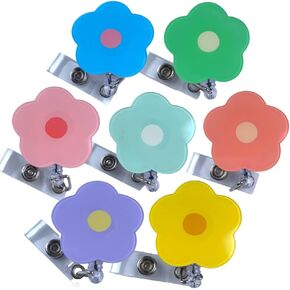 7 PC Cute Badge Reel Retractable Flower Sunflower Floral Nurse Badge Holder Clips Reels | ID Name Clip Tag for Nursing Nurses Hospital Teacher Pediatric Pharmacy Medical Lanyards Accessories