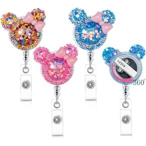 HASFINE 5 Pack Crystal Badge Holders Retractable,Handmade Bling Rhinestone Cartoon Butterfly and Bee ID Name Badge Reel with Alligator Clip for Workers Nurses Teachers