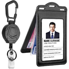 Badge Holder with 2 Lanyard Leather Easily Holds 1 to 6 Cards, Trifold Heavy Duty ID Card Holder, for Nurse Teacher School Medical Law Enforcement