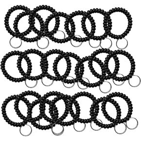 StayMax 50 pcs Stretchable Key Ring Band Keychain Spriral Wrist Coil Keychain Black for Number Tag