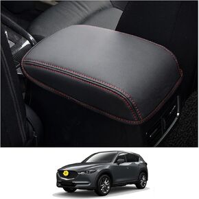 CDEFG CX5 Center Console Cover Armrest Pad for 2018 2019 2020 2021 2022 2023 CX5 CX-5 Console Lid Protective Cover Black Leather Scratch Resistance (Red Line)
