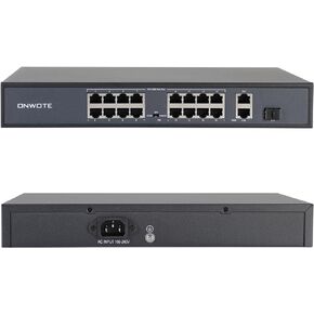 ONWOTE 16 Ports Ethernet PoE Switch @ 300W, 2 x Uplink Gigabit RJ45 Ports, 1 x SFP Slot, Support 4K 8MP 5MP PoE IP Security Cameras, Add-on PoE Injector to PoE NVR System