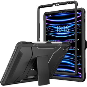 DTTO for iPad Pro 12.9 6th / 5th / 4th / 3rd Generation Case 2022/2021/2020/2018 with Built-in Kickstand, Protective Rugged Shockproof Cover for iPad 12.9 Inch, Black