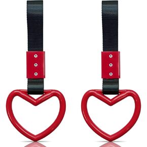 yuntop 2 Pieces Heart-shaped Jdm Tsurikawa Rings SUV Bus Car Handle Straps Japanese Bosozoku Subway Ring for Car Warning and Interior Exterior Decoration (Red/Black)