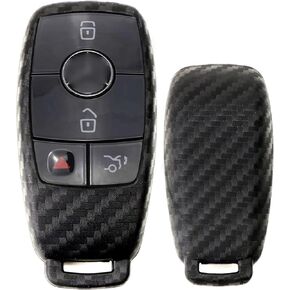iJDMTOY Carbon Fiber Pattern Soft Silicone Key Fob Cover Case Compatible w/ Mercedes 2017-up E-Class, 2018-up S-Class, 2019-up G-Class, 2020-up A C CLA CLS GLB GLC GLE GLS-Class Gen3 IYZMS2 Smart Key