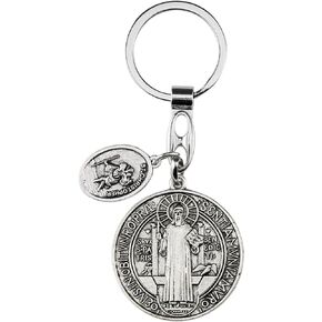 St Benedict Medals With St Christopher Keychain,Saint Benedict With St Christopher Medal For Car,Catholic Religious Keychain,Medalla De San Benito Adornos Llaveros Para Carros De Mujer Hombre
