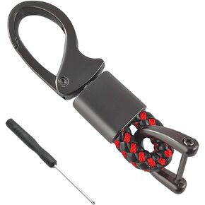 Augeny Car Key Fob Keychains, 360 Degrees Rotatable Leather Keys Chain Holder with Anti-Lost D-Ring, Universal Sturdy Metal Key Chains with Screwdriver for Women and Men (Black & Red)