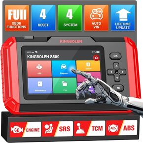 KINGBOLEN S500 OBD2 Automotive Diagnostic Scanner Tool, Engine/TCM/SRS/ABS 4 System Scan tool with 6 Resets,AutoVIN Car Code Reader OIL Brake SAS Throttle Adapt Inject ABS Bleed,Lifetime F-ree Upgrade