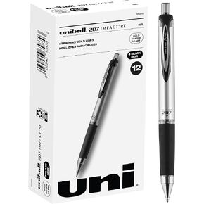 Uniball Signo 207 Impact RT Retractable Gel Pen, 12 Black Pens, 1.0mm Bold Point Gel Pens| Office Supplies by Uni-ball like Ink Pens, Colored Pens, Fine Point, Smooth Writing Pens, Ballpoint Pens