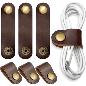 Cord Organizer Set with Cord Clips, Tangle-Free Cable Management Solution - 6Pcs Brown Cowhide Leahter