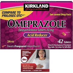 Kirkland Signature Omeprazole 20 mg, 42 Ct (3 Pack) Bundle with Exclusive "Say "No" to Indigestion and Heartburn" - Better Idea Guide (4 Items)