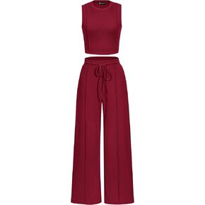 PRETTYGARDEN طقم ملابس للصيف مكون من قطعتين للنساء من PRETTYGARDEN، توب قصير بدون أكمام، بنطال رياضي بأرجل واسعة، ملابس غير رسمية
