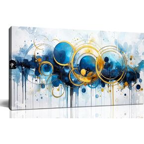 Abstract Painting Wall Art - Bedroom Wall Decor - Blue Pictures for Living Room Ready to Hang Size 20" x 40"