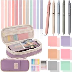 27 Pcs Aesthetic School Supplies Include 12 Pcs Aesthetic Highlighters Bible 1 Ppcs Big apacity Pen Case Bag 5 Pcs Retractable Quick Dry Gel Ink Pens 9 Pads Clear Sticky Tabs for School Office Home