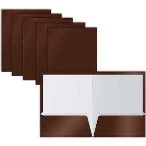 2 Pocket Glossy Laminated Brown Paper Folders, Box of 25, Letter Size, Brown Paper Portfolios by Better Office Products