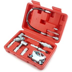 QWORK Grease Gun Accessory Set, 9-Piece Grease Coupler Kit, All-in-One Set Includes Couplers, Nozzles, Adapters and Flex Hose, for All Types of Grease Lubrication Applications