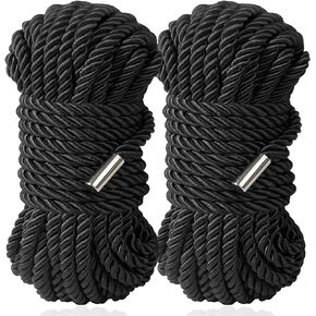 Silk Rope Long Rope, Skin Friendly Soft Rope Durable, 32 Feet 8 mm Multipurpose Long Satin Braided Twisted Rope (Black, Red)