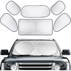 Car Windshield Sun Shade 6 Pieces Set car Window Shade Front Windshield Shades UV Rays Sun Visor Protector Easy to Use Fits Windshields of Various Sizes…