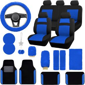 JINGSENCar Seat Cover Full Set for Women with Waterproof Floor Mats,3D Air Mesh Car Seat Cover with 5mm Composite Sponge Inside,Universal Fluffy Steering Wheel Cover,Accessories Full(Purple)