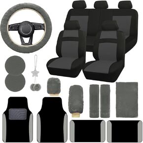 JINGSENCar Seat Cover Full Set for Women with Waterproof Floor Mats,3D Air Mesh Car Seat Cover with 5mm Composite Sponge Inside,Universal Fluffy Steering Wheel Cover,Accessories Full(Purple)