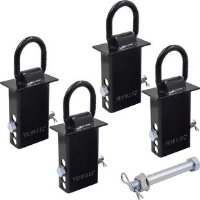 Vehiclex Galvanized Steel Stake Pocket D Ring (4-Pack) with Zinc Coated Bolt, Nut, and Pin - 12000 lb BS Heavy Duty Tie-Down Anchors for Flatbed Trucks, Trailers, and More