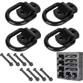 1/2" Heavy Duty Steel D Rings Tie Down Anchors,Heavy Duty 12000 LBS Capacity Trailer Accessories,Strength Tie Down Anchors Hooks, for Trailers, Trucks, and Cargo with Screws & Bolts (Black)