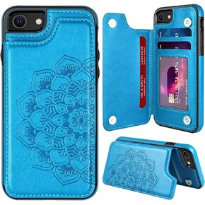 MMHUO for iPhone 7/8/SE 2020/SE 2022 Case with Card Holder,Flower Magnetic Back Flip Case for iPhone 7/8/SE 2020 Wallet Case for Women,Protective Case Phone Case for iPhone 7/8/SE 2020/SE 2022,Mint