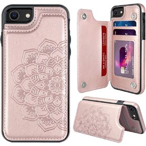 MMHUO for iPhone 7/8/SE 2020/SE 2022 Case with Card Holder,Flower Magnetic Back Flip Case for iPhone 7/8/SE 2020 Wallet Case for Women,Protective Case Phone Case for iPhone 7/8/SE 2020/SE 2022,Mint