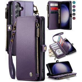 حافظة Defencase لهاتف Galaxy S23 FE 5G، 【RFID Blocking】 حافظة لهاتف Samsung Galaxy S23 FE 5G محفظة للنساء والرجال مع حامل بطاقات، سحاب مغناطيسي من جلد البولي يوريثان لهاتف Samsung S23 FE 5G، أرجواني