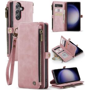 Defencase for Galaxy S23 FE 5G Case, 【RFID Blocking】 for Samsung Galaxy S23 FE 5G Case Wallet for Women Men with Card Holder, Zipper Magnetic Flip PU Leather for Samsung S23 FE 5G Phone Case, Purple