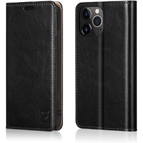 Belemay Compatible with iPhone 12 Pro Max Wallet Case (6.7" 2020) Genuine Cowhide Leather [RFID Blocking] Folio Flip Cover Credit Card Holder [Soft TPU Shell] Protective Book Folding Case, Black