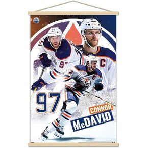 Trends International NHL Edmonton Oilers - ملصق حائط Connor McDavid 22، 22.37 بوصة × 34.00 بوصة، طباعة وحزمة شماعة بيضاء in Kuwait