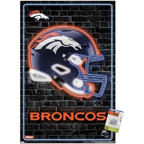 Trends International NFL Denver Broncos - Neon Helmet 23 Wall Poster, 14.72" x 22.37", Premium Poster & Push Pin Bundle