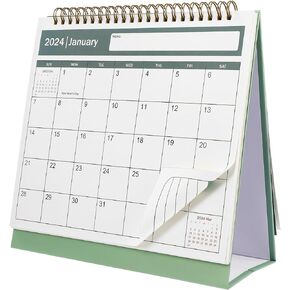 NUOBESTY 2024-2025 Monthly Calendar from January 2024 to June 2025 Standing Flip Desktop Calendar 2024-2025 Aesthetic Monthly Mini Calendar(Green)