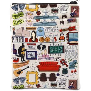 Friends Merchandise TV Show Inspired Book Sleeve Friends Fans Gifts Friends Themed Book Protector Pouch Zipper 9.2 x 12inch (Beige)