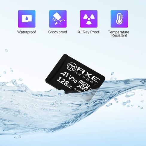 بطاقة ذاكرة AX MEMORY سعة 128 جيجابايت، بطاقة Micro SD بدقة 4K فائقة الدقة للفيديو وسرعة ممتازة MicroSDXC تصل إلى 100 ميجابايت/الثانية A2 V30 UHS-I U3، مع محول SD in Kuwait