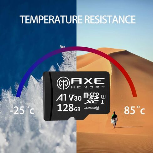 بطاقة ذاكرة AX MEMORY سعة 128 جيجابايت، بطاقة Micro SD بدقة 4K فائقة الدقة للفيديو وسرعة ممتازة MicroSDXC تصل إلى 100 ميجابايت/الثانية A2 V30 UHS-I U3، مع محول SD in Kuwait