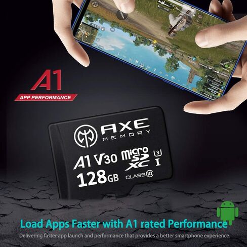 بطاقة ذاكرة AX MEMORY سعة 128 جيجابايت، بطاقة Micro SD بدقة 4K فائقة الدقة للفيديو وسرعة ممتازة MicroSDXC تصل إلى 100 ميجابايت/الثانية A2 V30 UHS-I U3، مع محول SD in Kuwait