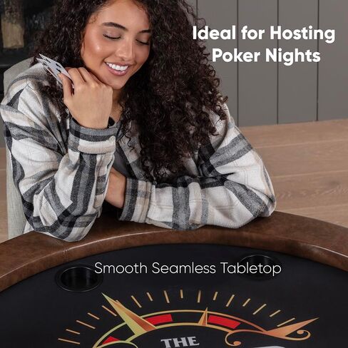 SereneLife 8-Player Octagonal Foldable Poker Table Premium Casino-Grade Design, Brown Felt Surface, Water-Resistant Rail, 8 Cup Holders, Blackjack Board Ideal for Texas Hold'em & Family Fun (Black) in Saudi Arabia