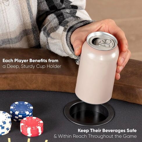 SereneLife 8-Player Octagonal Foldable Poker Table Premium Casino-Grade Design, Brown Felt Surface, Water-Resistant Rail, 8 Cup Holders, Blackjack Board Ideal for Texas Hold'em & Family Fun (Black) in Saudi Arabia