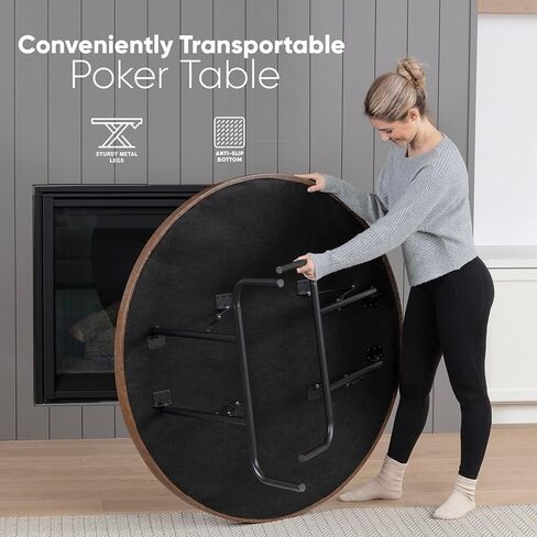 SereneLife 8-Player Octagonal Foldable Poker Table Premium Casino-Grade Design, Brown Felt Surface, Water-Resistant Rail, 8 Cup Holders, Blackjack Board Ideal for Texas Hold'em & Family Fun (Black) in Saudi Arabia