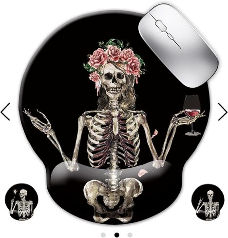 Ergonomic Mouse Pad with Wrist Rest Support, Gothic Skull Skeleton Black Small Mousepad with Non-Slip Pain Relief Rubber Base, Cute Gaming Mouse Pad for Desk Accessories Office Supplies Decor in Saudi Arabia